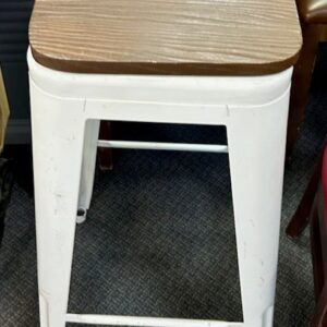 Used Barstool with Wood Top and White Metal Legs
